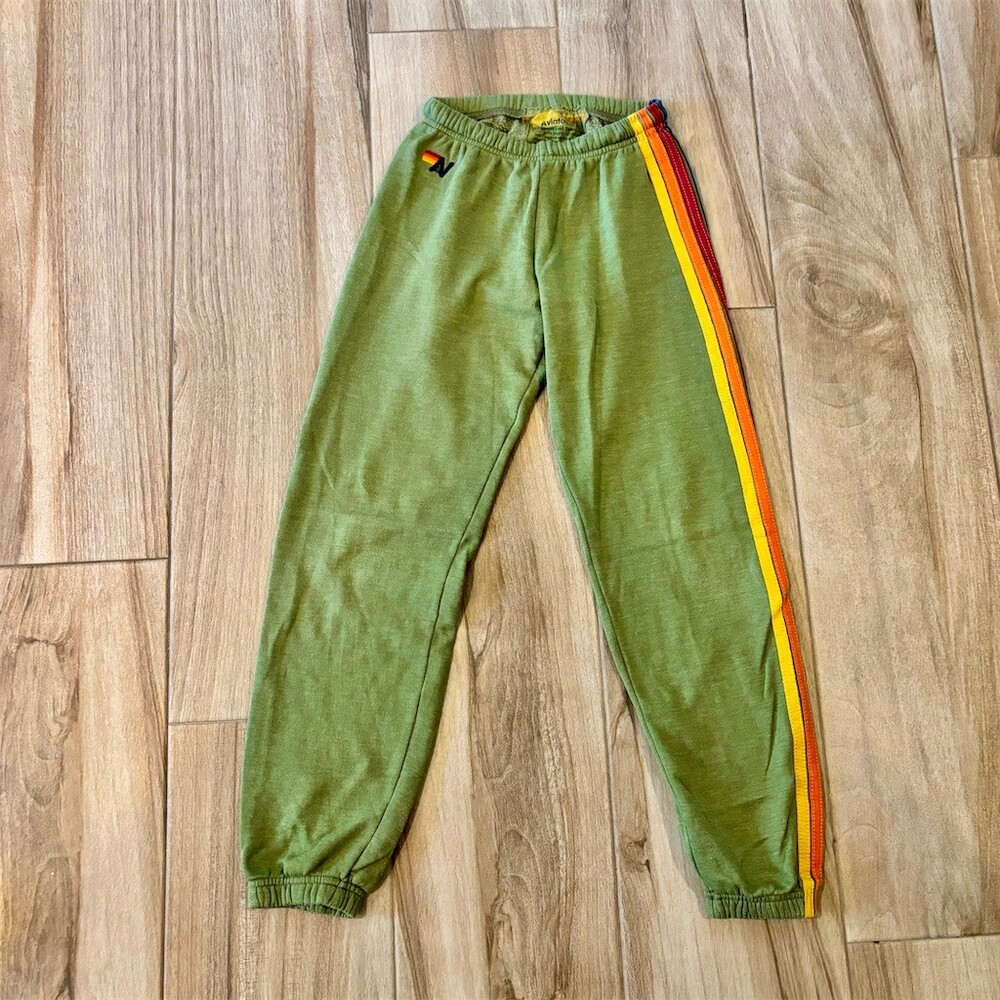 Aviator Nation Sweatpants Unisex Size S Green 5 Stripe Rainbow Joggers